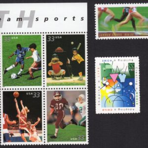 Scott #3397-3398-3402a Summer Sports Adoption Single Stamps & Block of 4 - MNH