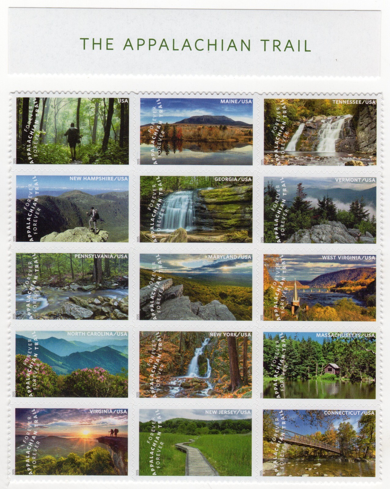 Scott #5960 Appalachian Trail Block of 15 Forever Stamps - MNH From Sheet