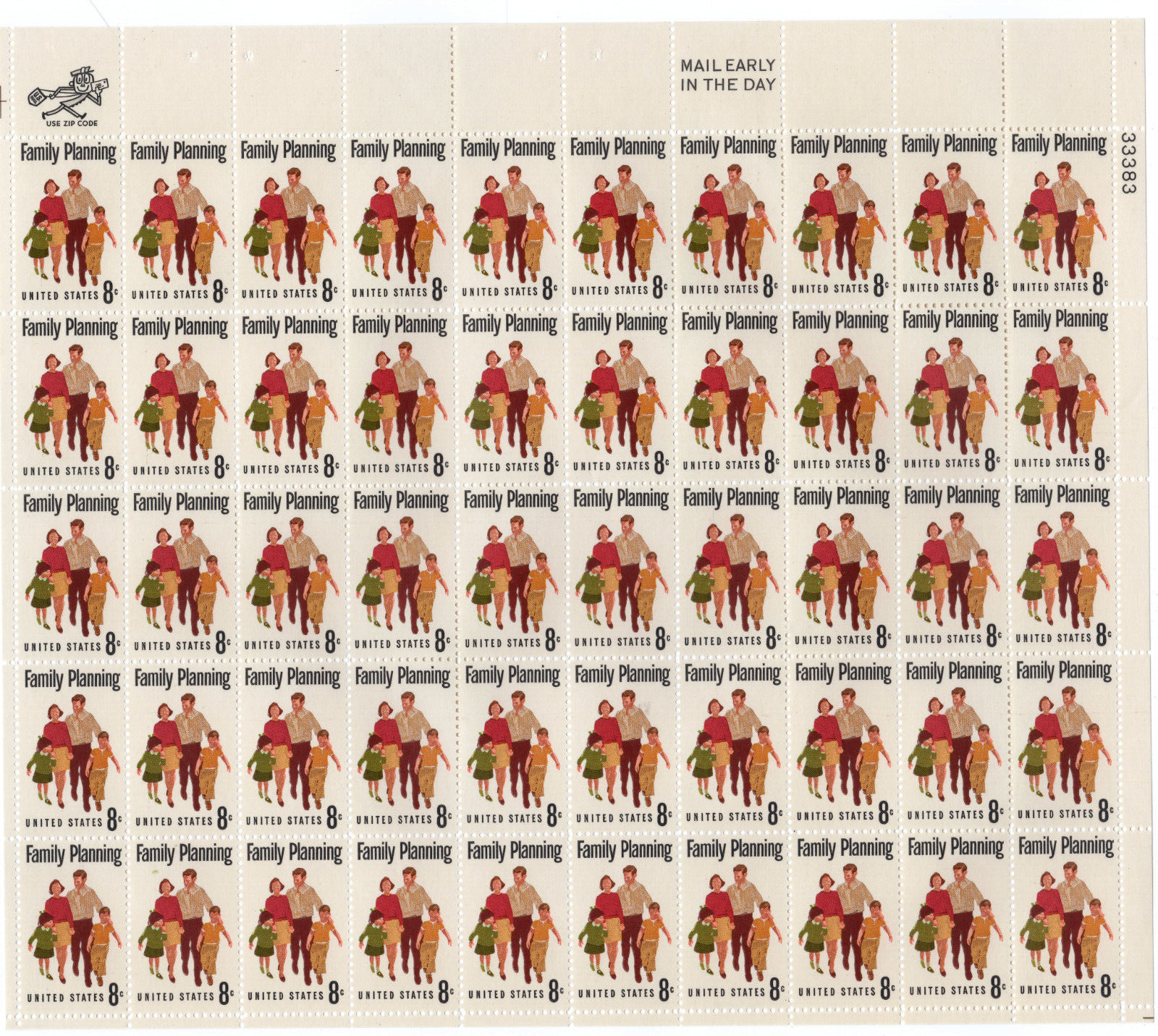 Scott #1455 Family Planning Sheet of 50 Stamps - MNH P#33383