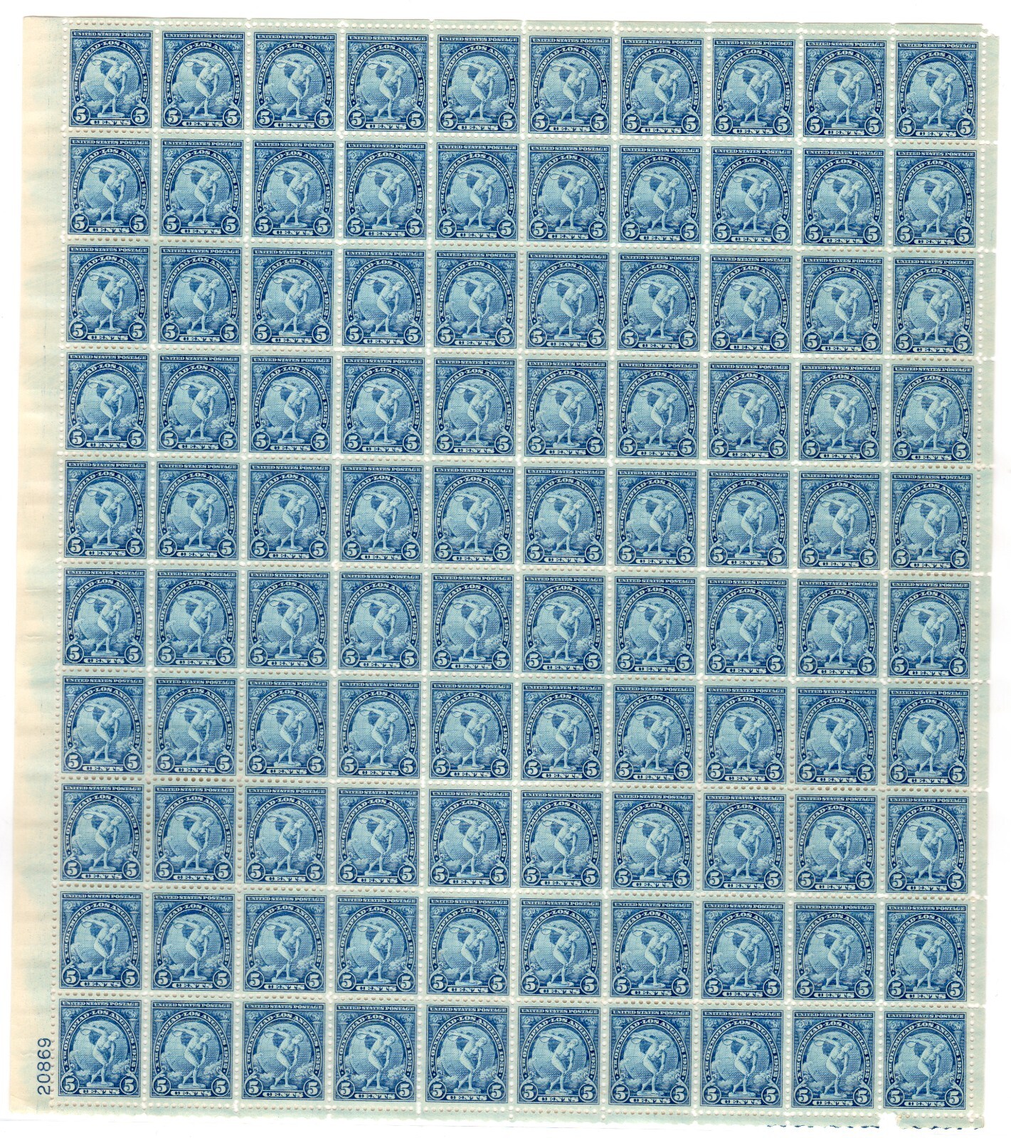 Scott #719 Myron's Discobolus Sheet of 100 Stamps - MNH P#20869