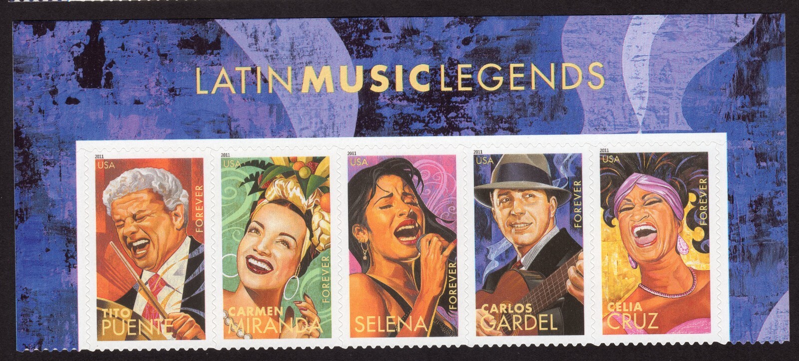 Scottt #4501a (4497) Latin Music Legends Title Strip of 5 Stamps - MNH