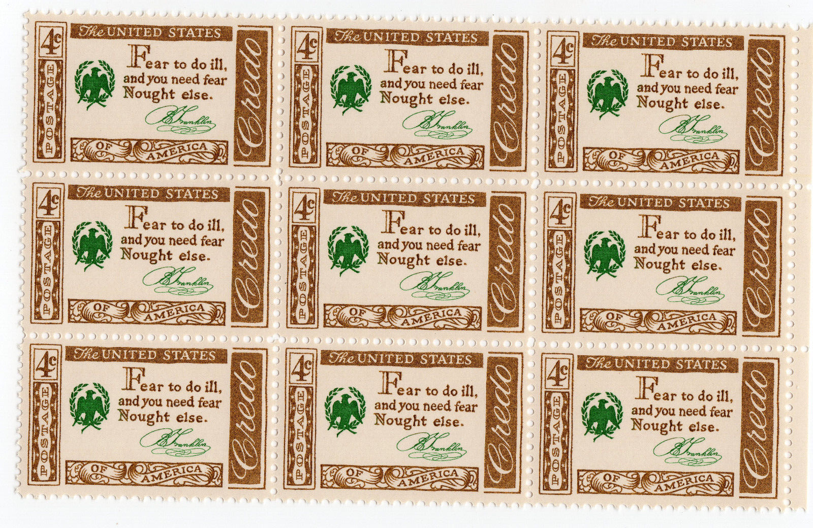 Scott #1140 Credo Benjamin Franklin Block of 9 Stamps - MNH
