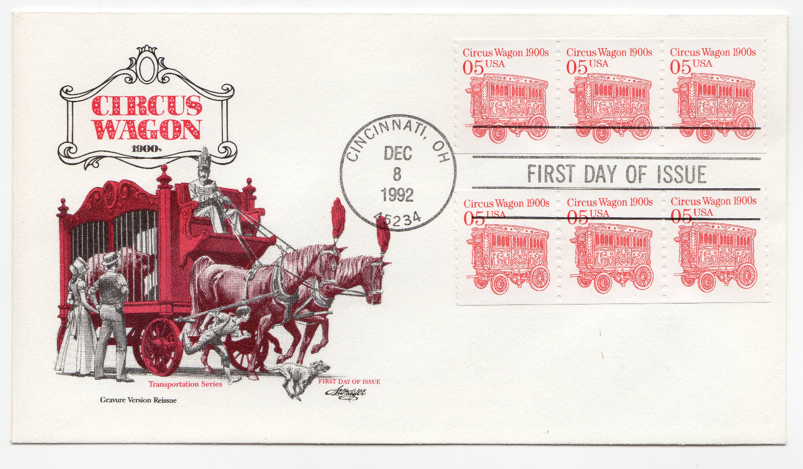 Scott #2452B Circus Wagon (12/08/1992) Artmaster Coil FDC Cincinnati OH