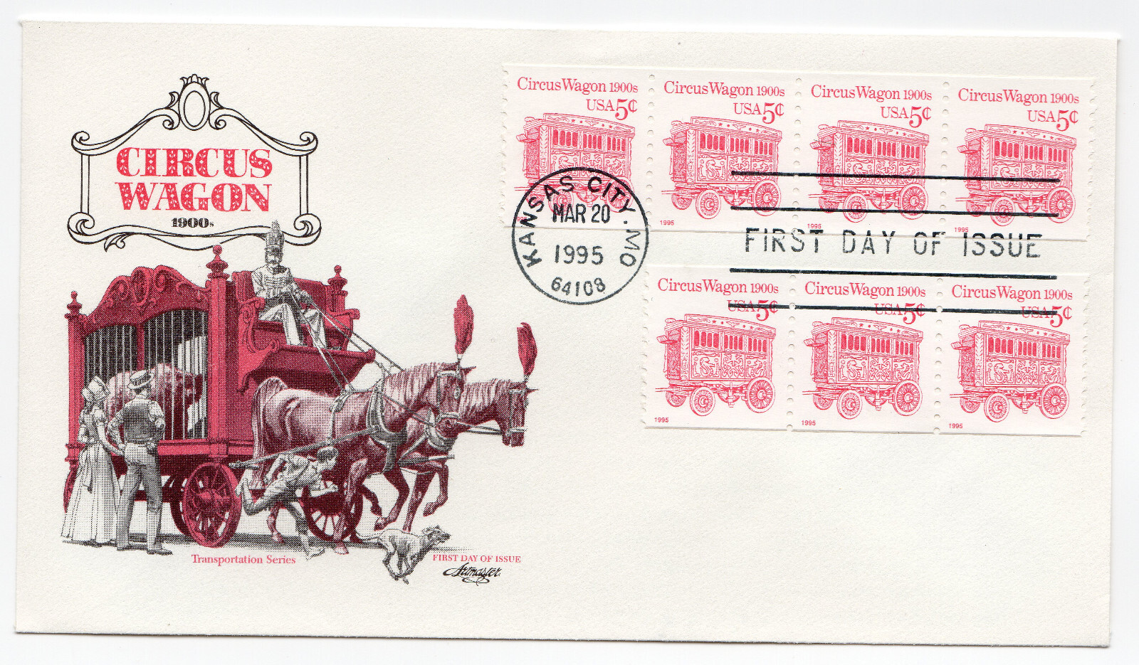 Scott #2452D Circus Wagon (03/20/1995) Artmaster Coil FDC Kansas City MO