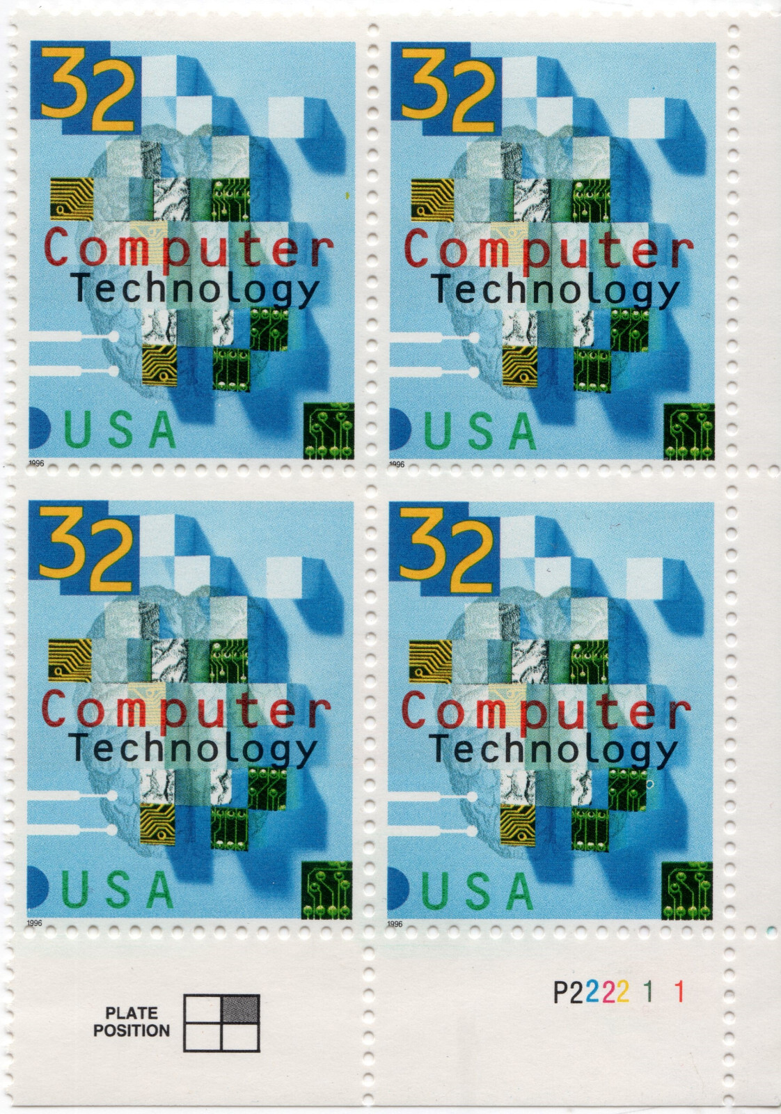 Scott #3106 Computer Technoloty Plate Block of 4 Stamps - MNH PC#2