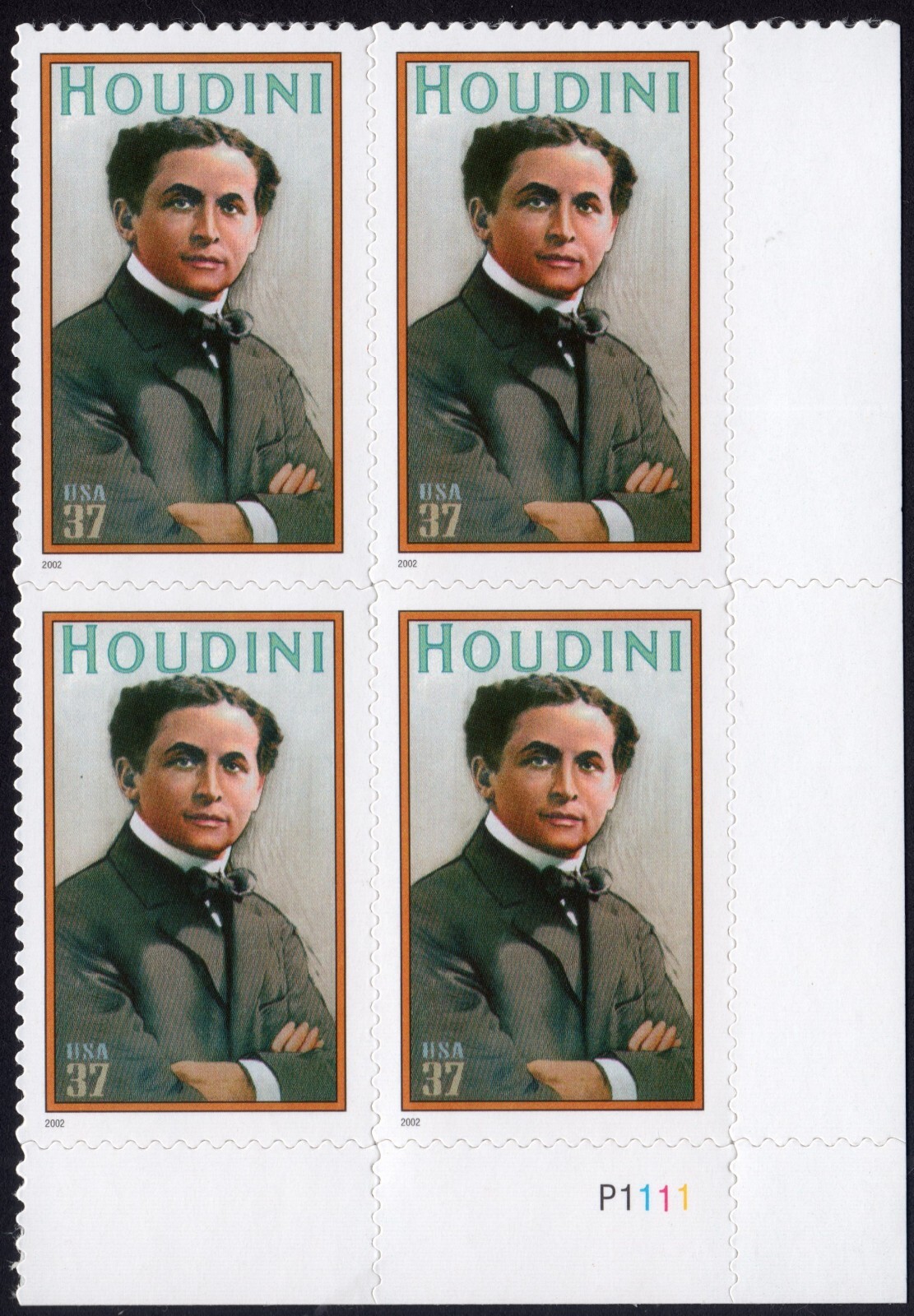 Scott #3651 Houdini Plate Block of 4 Stamps - MNH