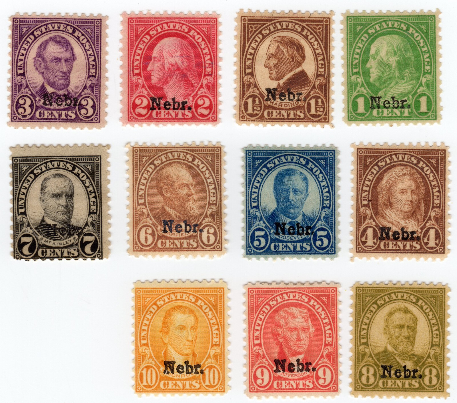 Scott #669-679 Nebraska Overprint Single Stamps - MH #2