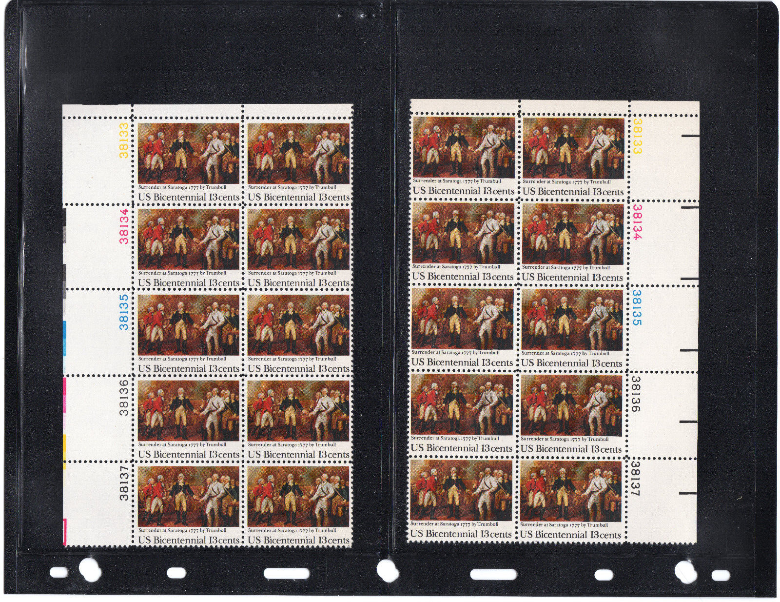 Scott #1728 Saratoga Matched Set (4) Plate Blocks of 10 Stamps in Vario Page