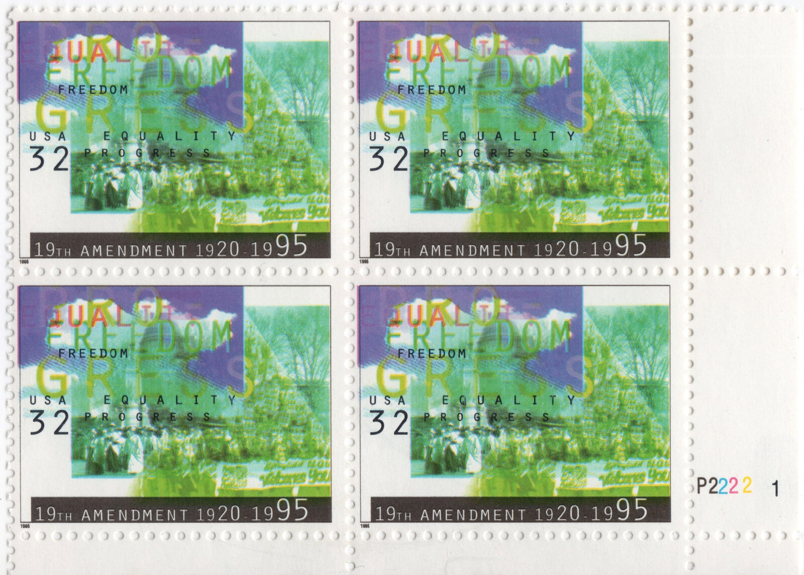 Scott #2980 19th Amendment (Woman's Rights) Plate Block of 4 Stamps - MNH PC#1