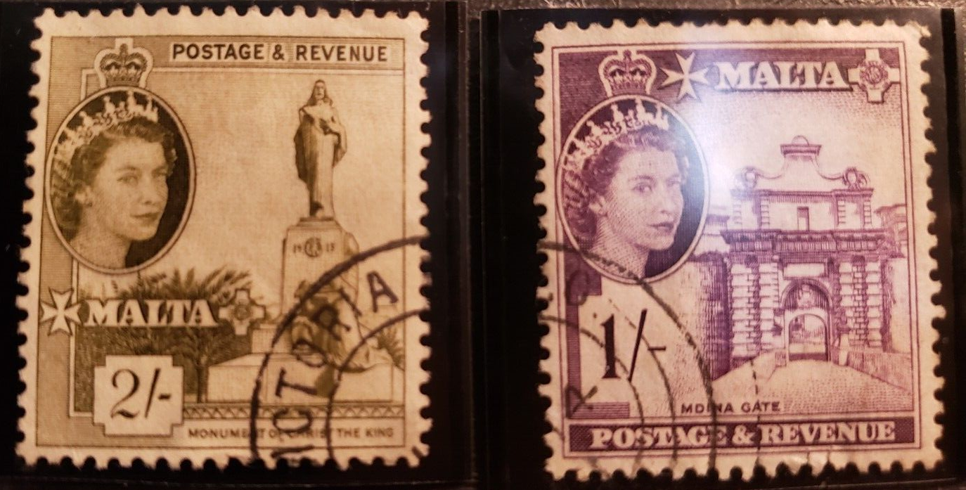 Stamp Europe Malta Set of 2, 1956-57 Queen Elizabeth sc256 & 258
