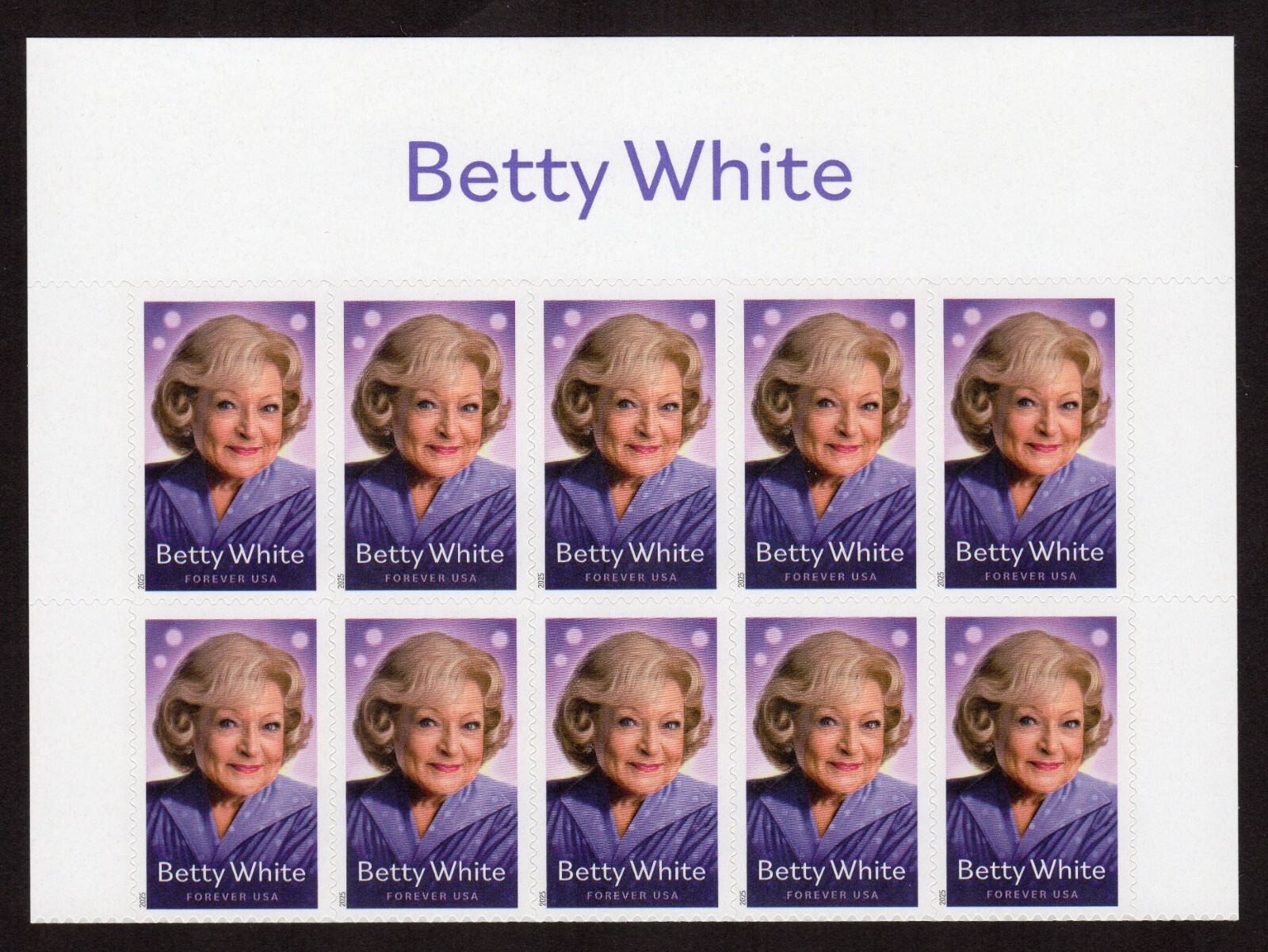 Scott #5976 Betty White Title Block of 10 Forever Stamps - MNH