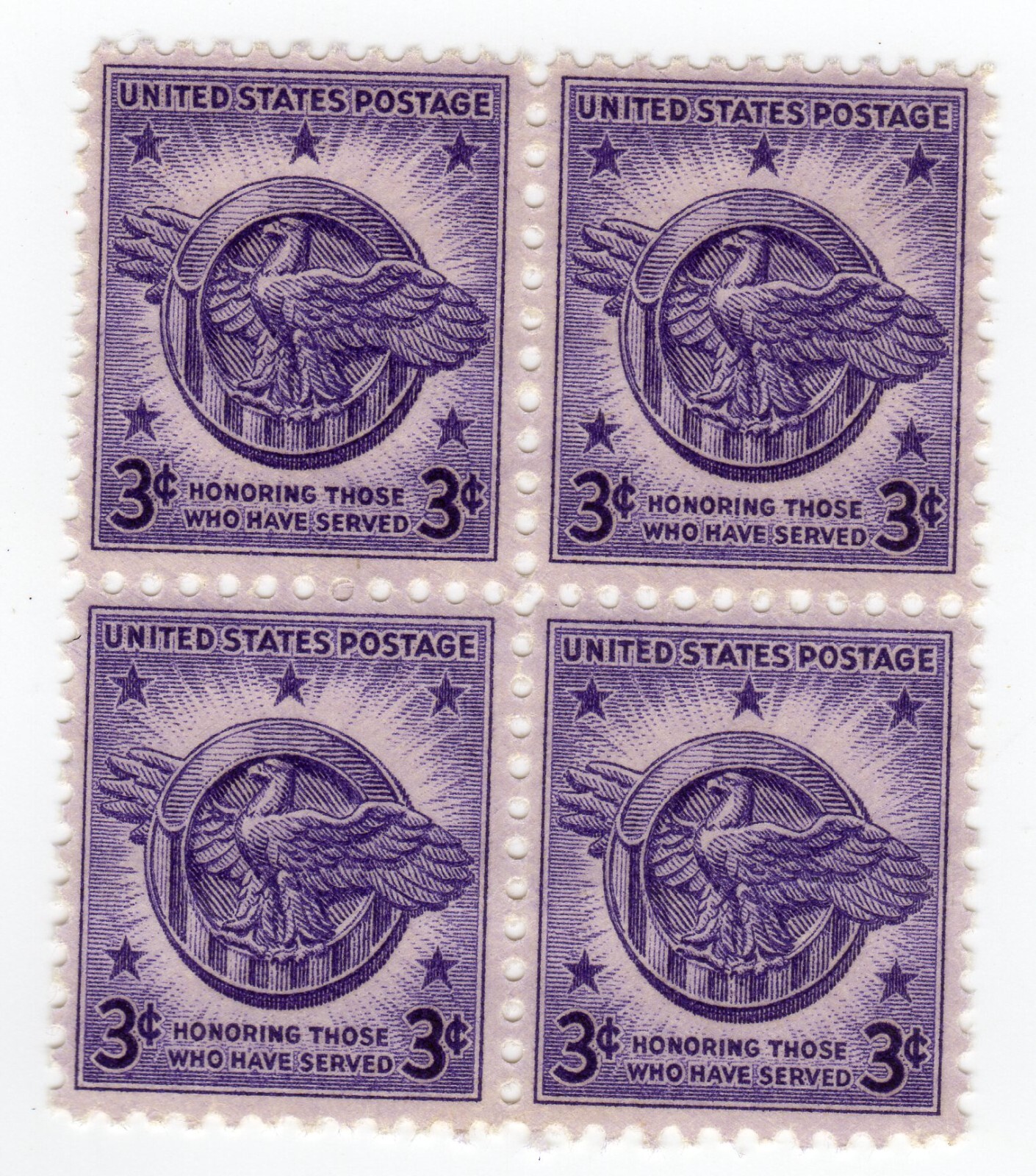 Scott #940 WW2 Veterans Honorable Discharge Block of 4 Stamps - MNH VF