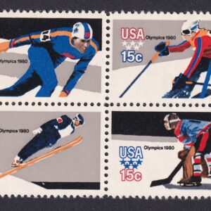 Scott #1798b (1795-98) Winter Olympics (Hockey) Block of 4 Stamps MNH Skater 1st