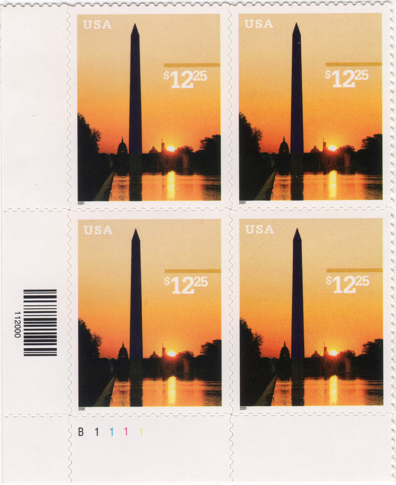 Scott #3473 $12.25 Washington Monument Express Mail Plate Block of 4 Stamps (LL)
