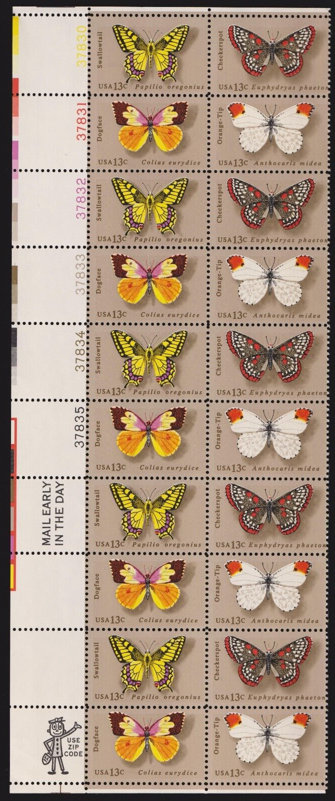 Scott #1715a (1712-15) Butterflies Plate Block of 20 Stamps - MNH #2