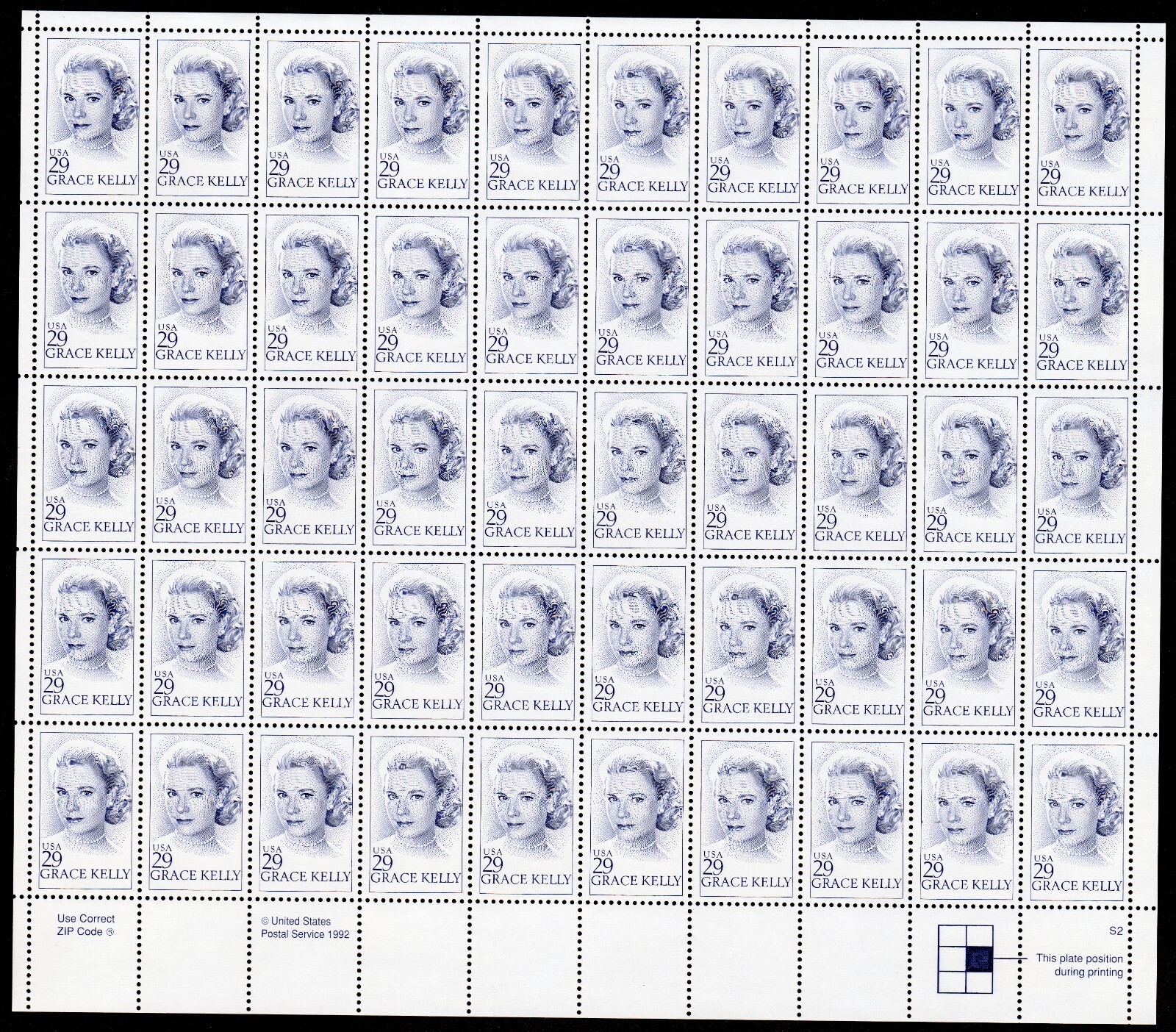 Scott #2749 Grace Kelly (Princess of Monaco) Sheet of 50 Stamps - MNH P#S2 LL