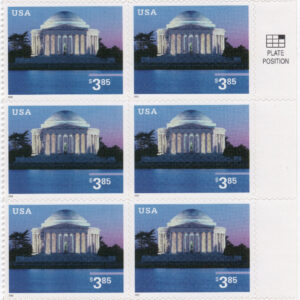 Scott #3647 $3.85 Jefferson Memorial Half Sheet Plate Block of 10 Stamps