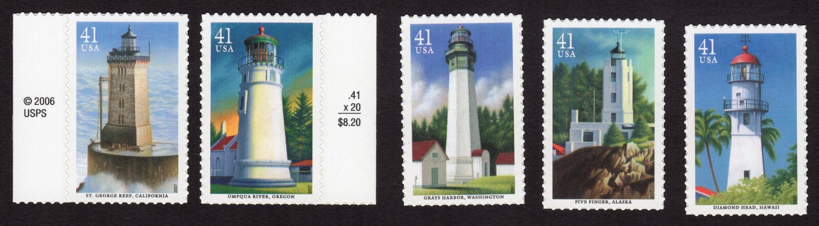 Scott #4150a (4146-50) Pacific Lighthouses Set of 5 Single Stamps - MNH
