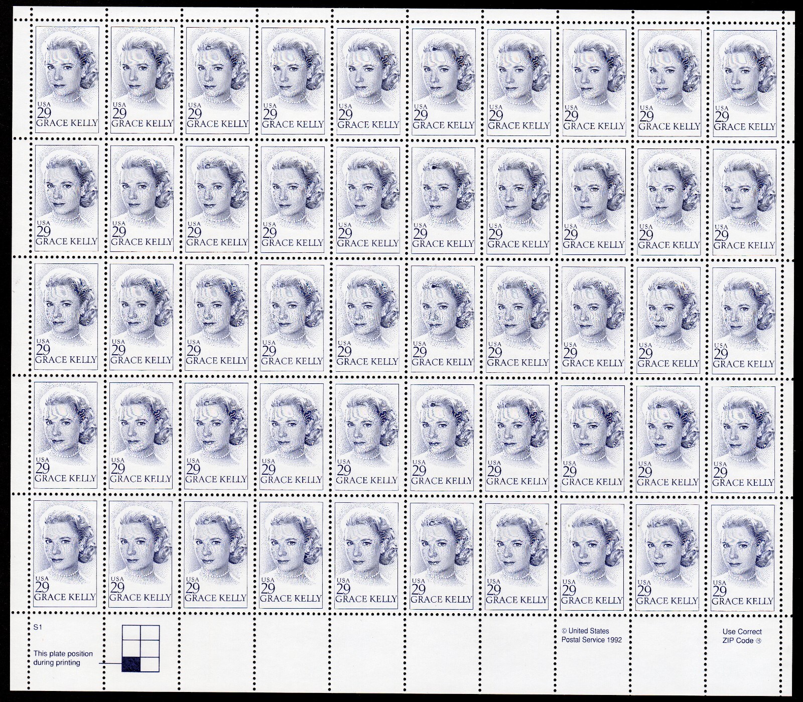 Scott #2749 Grace Kelly (Princess of Monaco) Sheet of 50 Stamps - MNH P#S1 LL