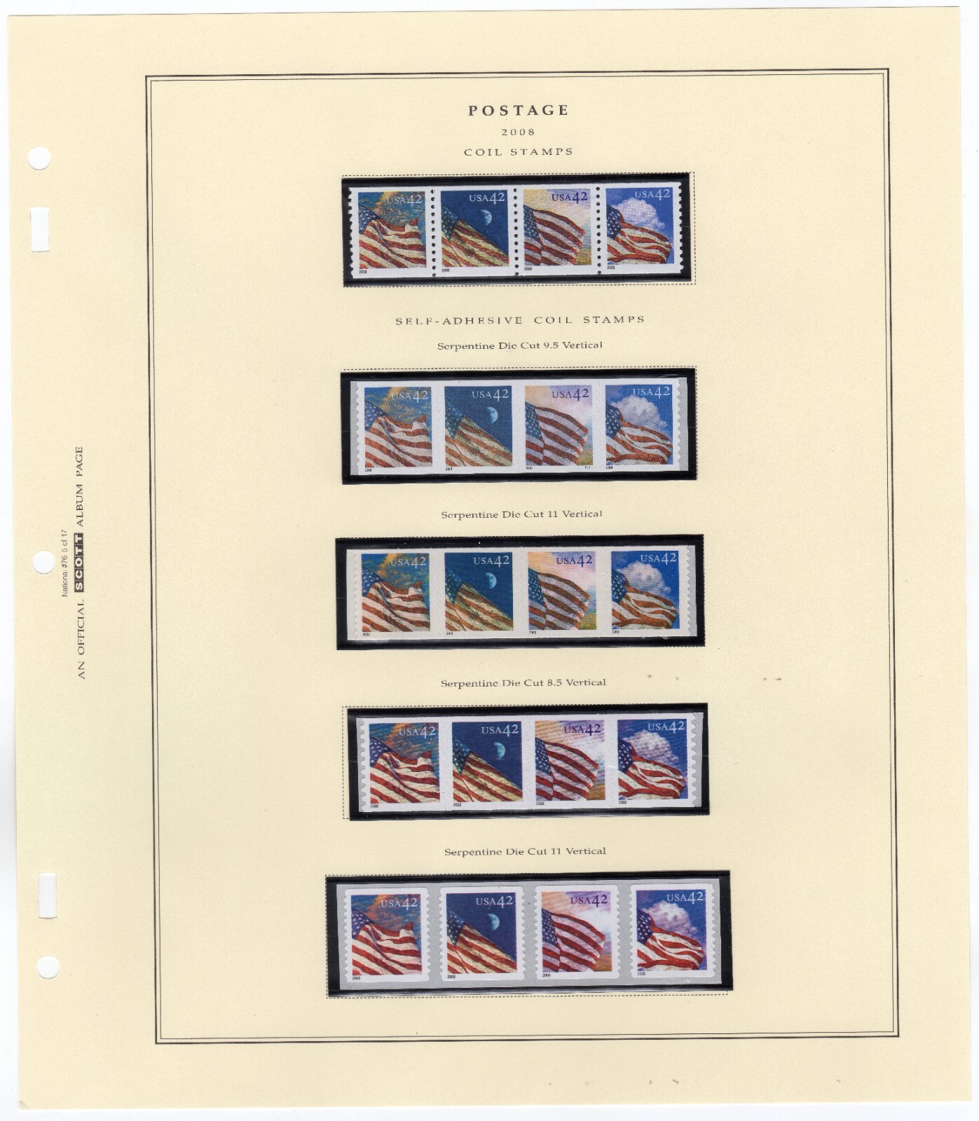 Scott #4231a-4235a-4239a-4243a-4247a Flag Coil Stamps on Album #76 Page 5 - MNH