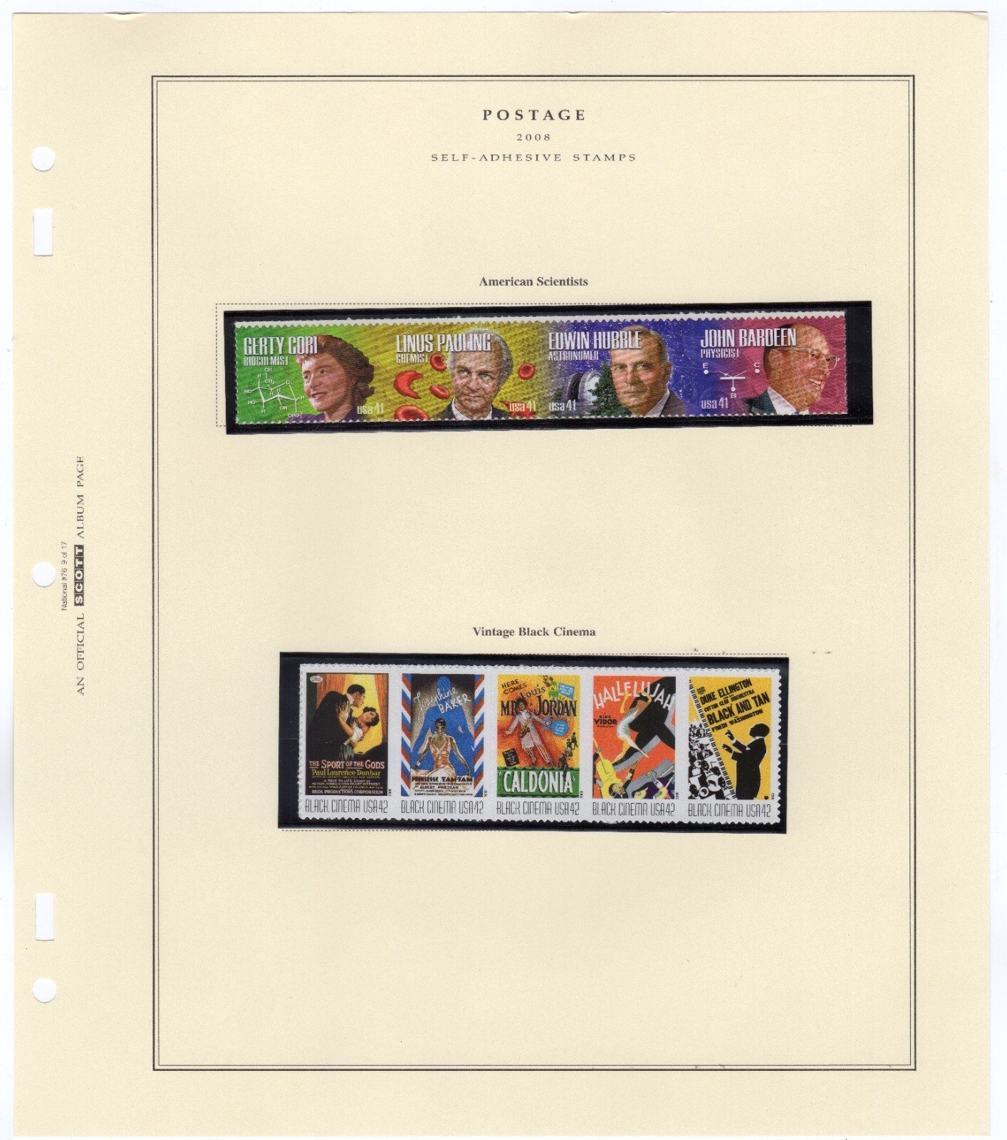 Scott #4227a-4340a Scientists Black Cinema 2008 Album #76 Page 9 MNH