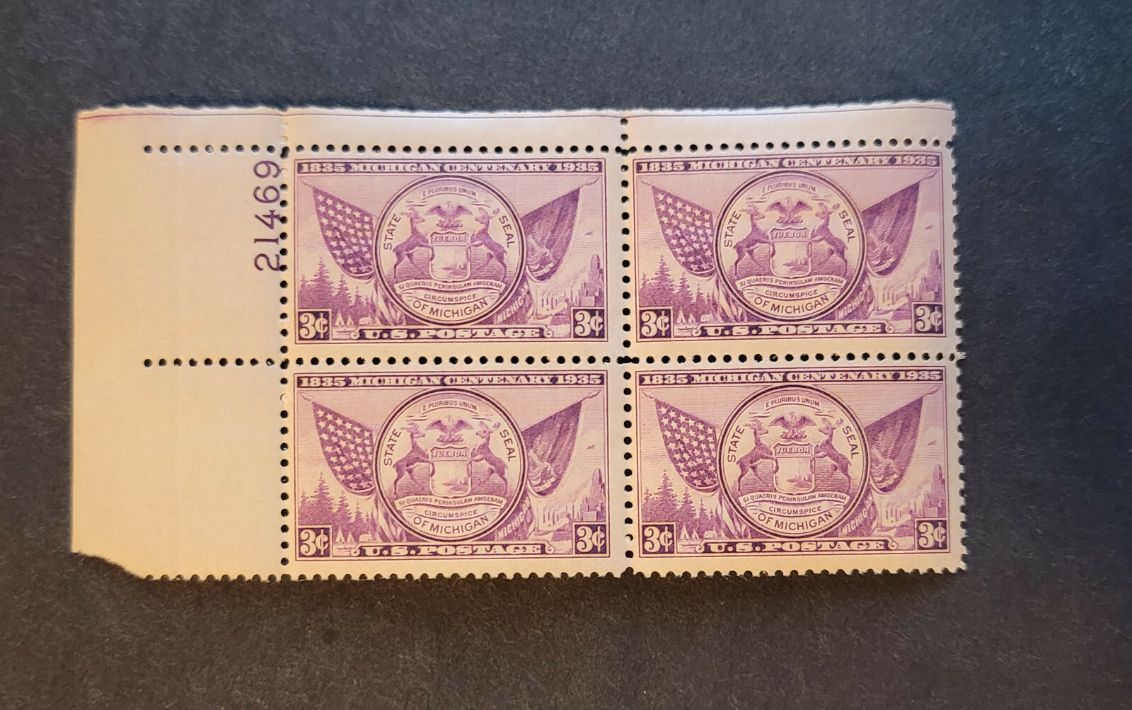 Scott #775 Michigan Centenary Plate Block of 4 Stamps - MNH P#21469