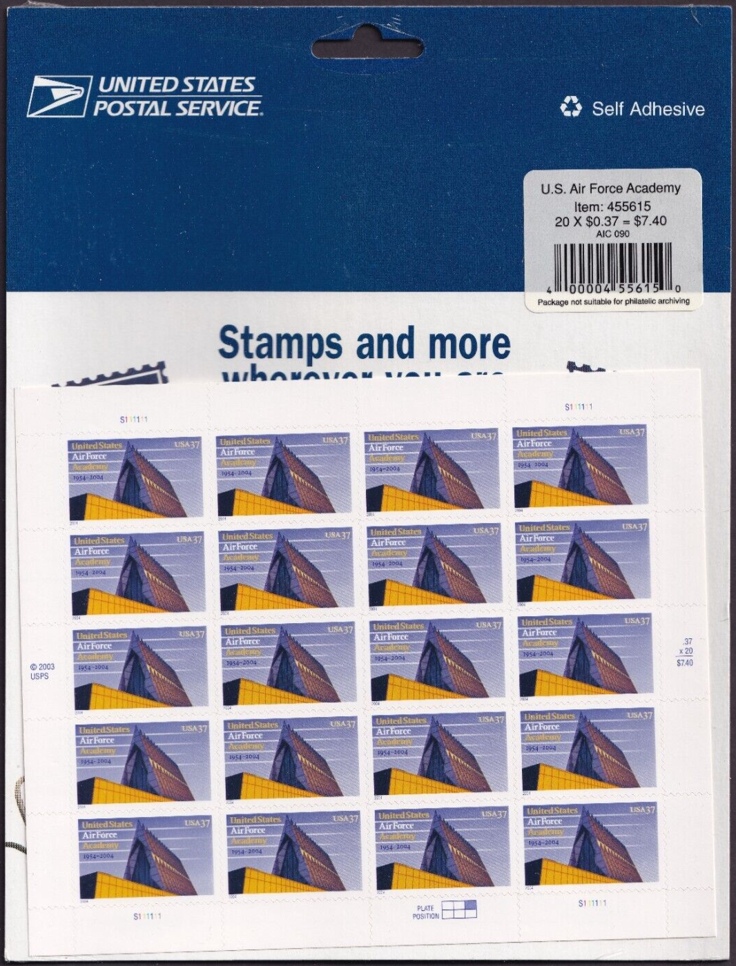 Scott #3838 Air Force Academy Full Sheet of 20 Stamps - Sealed