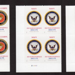 Scott #6010 6011 6012 Army Marines Navy 250th Plate Block of 4 Stamps MNH