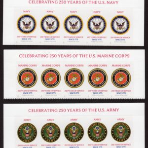 Scott #6010 6011 6012 US Military 250th Anniversary Strip of 5 Stamps - MNH