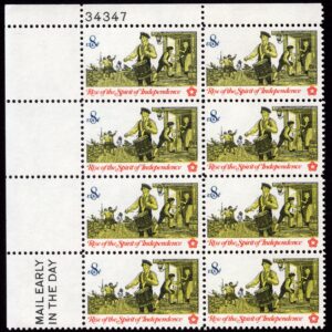 Scott #1476 Rise of the Spirit of Independence PlateBlock of 8 Stamps - MNH PC#3