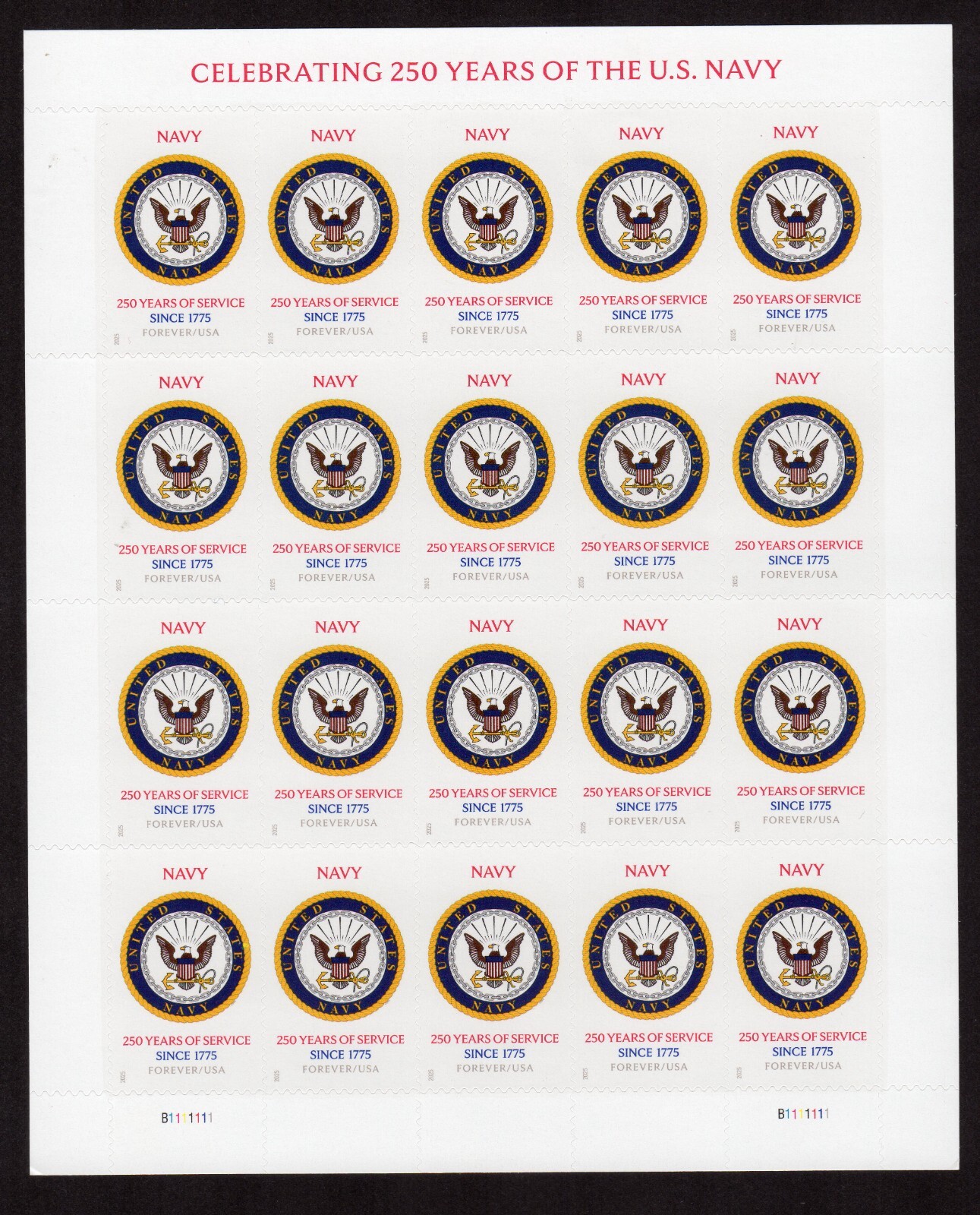 Scott #6012 US Navy 250th Anniversary Sheet of 20 Forever Stamps - MNH