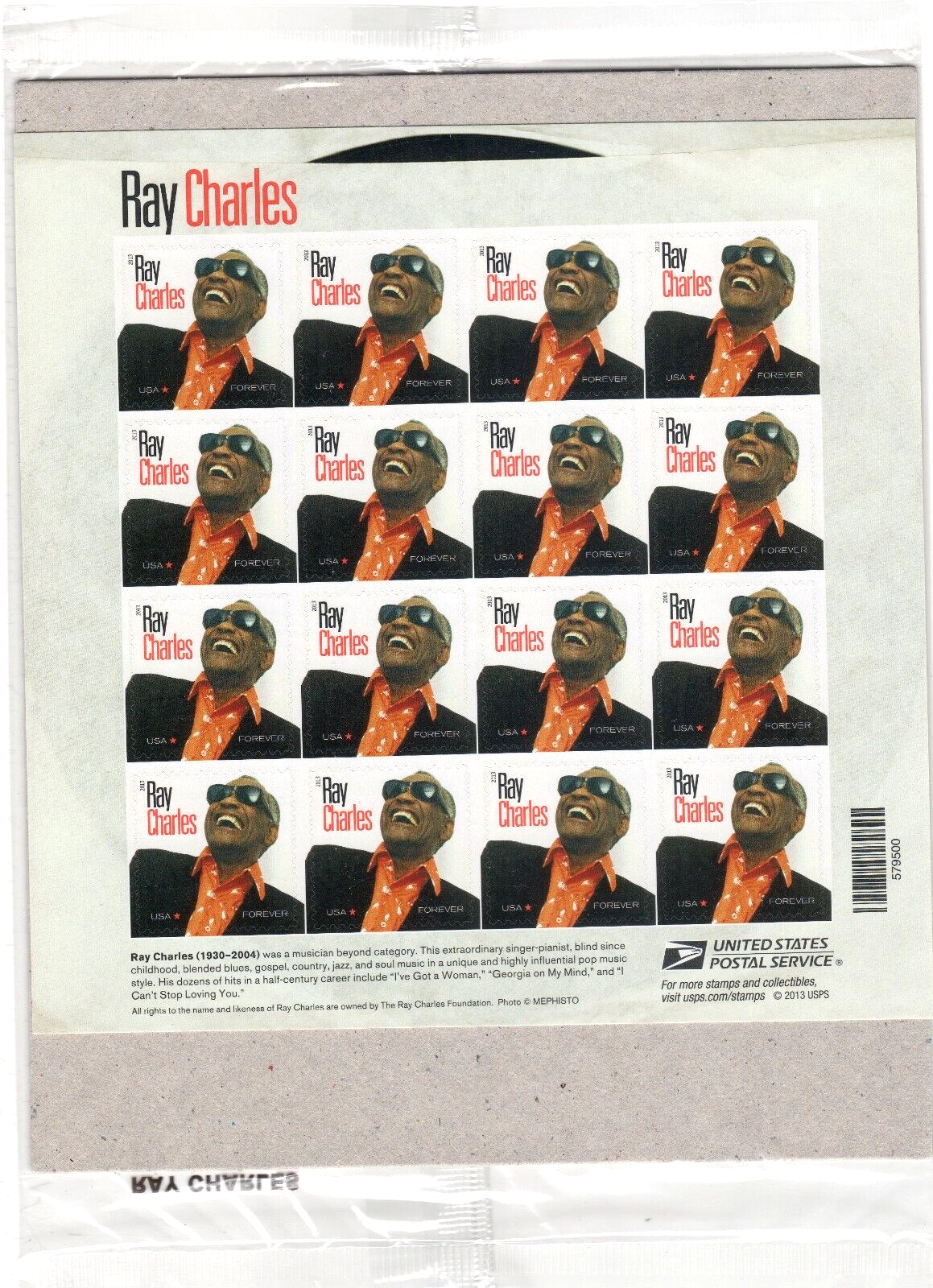 Scott #4807 Ray Charles (Father of Soul) Sheet of 16 Forever Stamps - Sealed