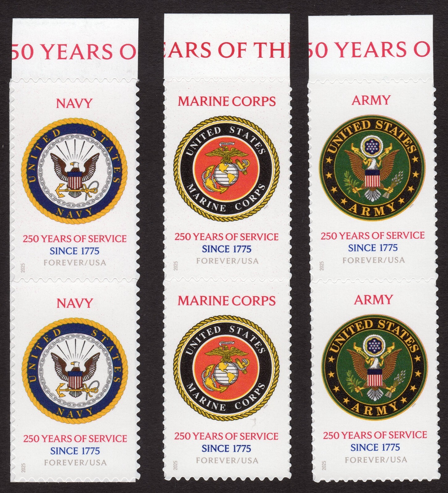 Scott #6010-6012 US Army Navy Marines 250th Anniversary Pair of Stamps - MNH Top