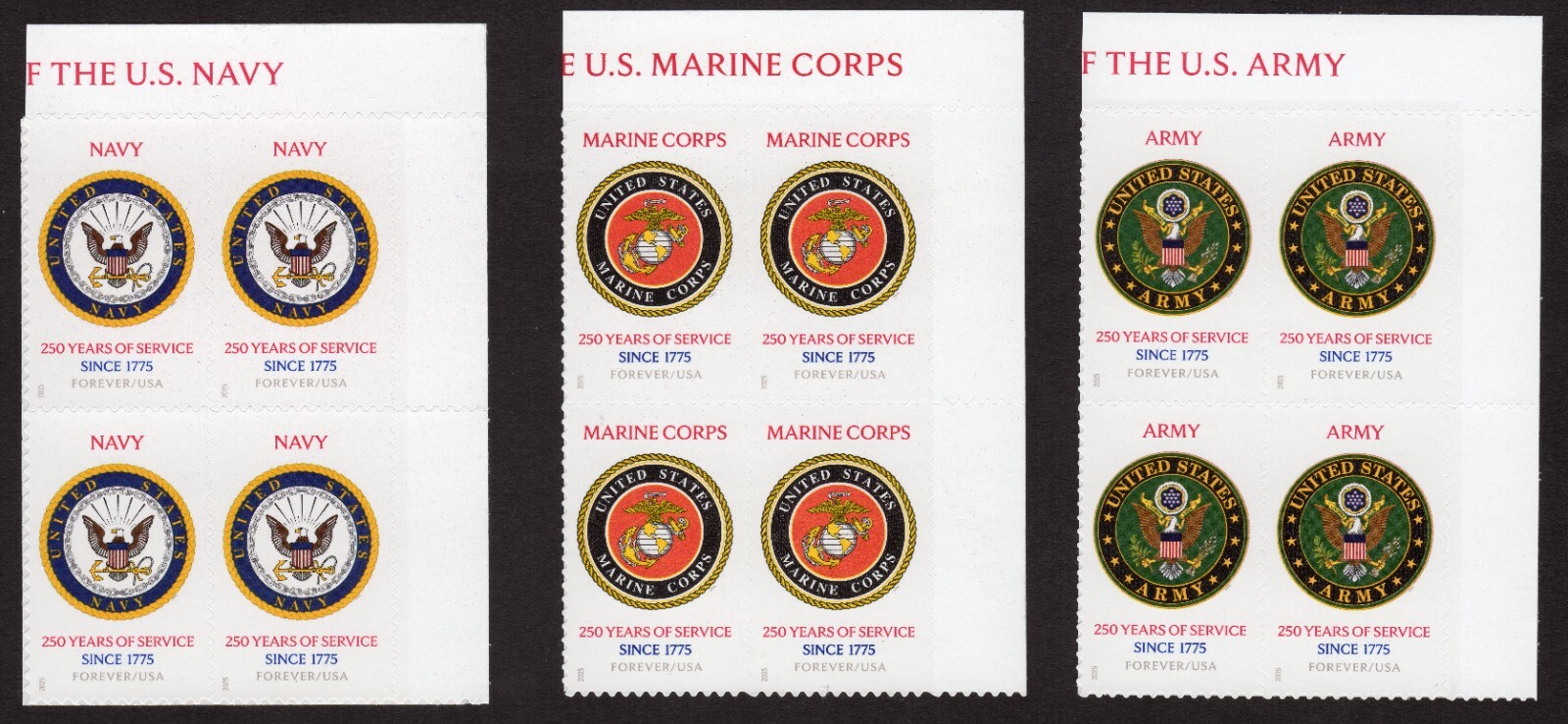Scott #6010-6011-6012 Army Marines Navy 250th Title Block of 4 Stamps - MNH UR