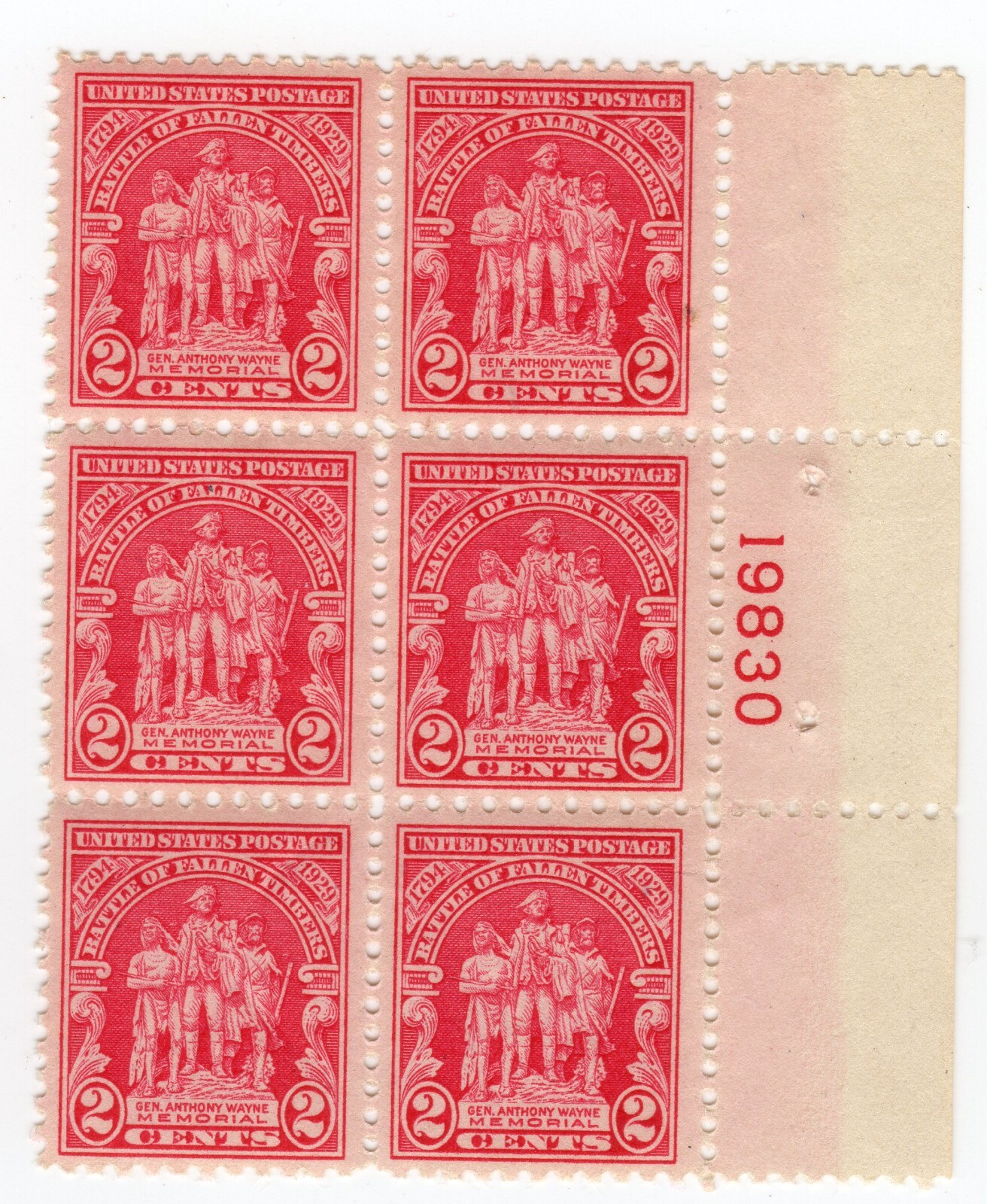 Scott #680 Battle of Fallin Timbers Plate Block of 6 Stamps - MNH P#19830 Right