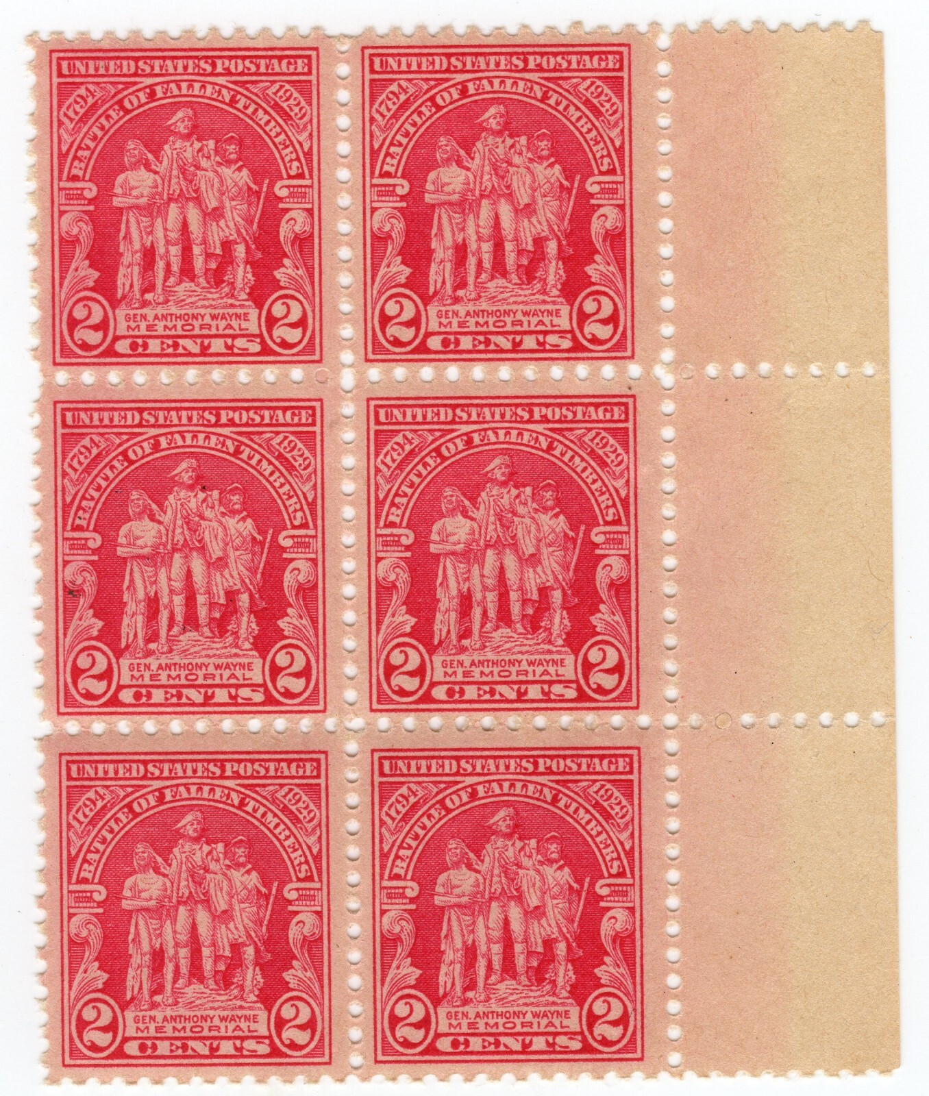 Scott #680 Battle of Fallin Timbers Margin Block of 6 Stamps - MNH Right