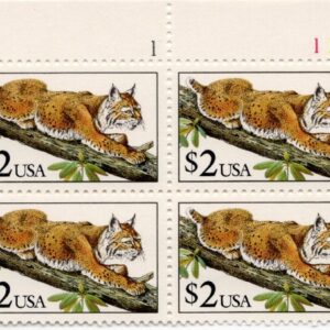 Scott #2482 $2 Bobcat Plate Block of 8 Stamps - MNH Top