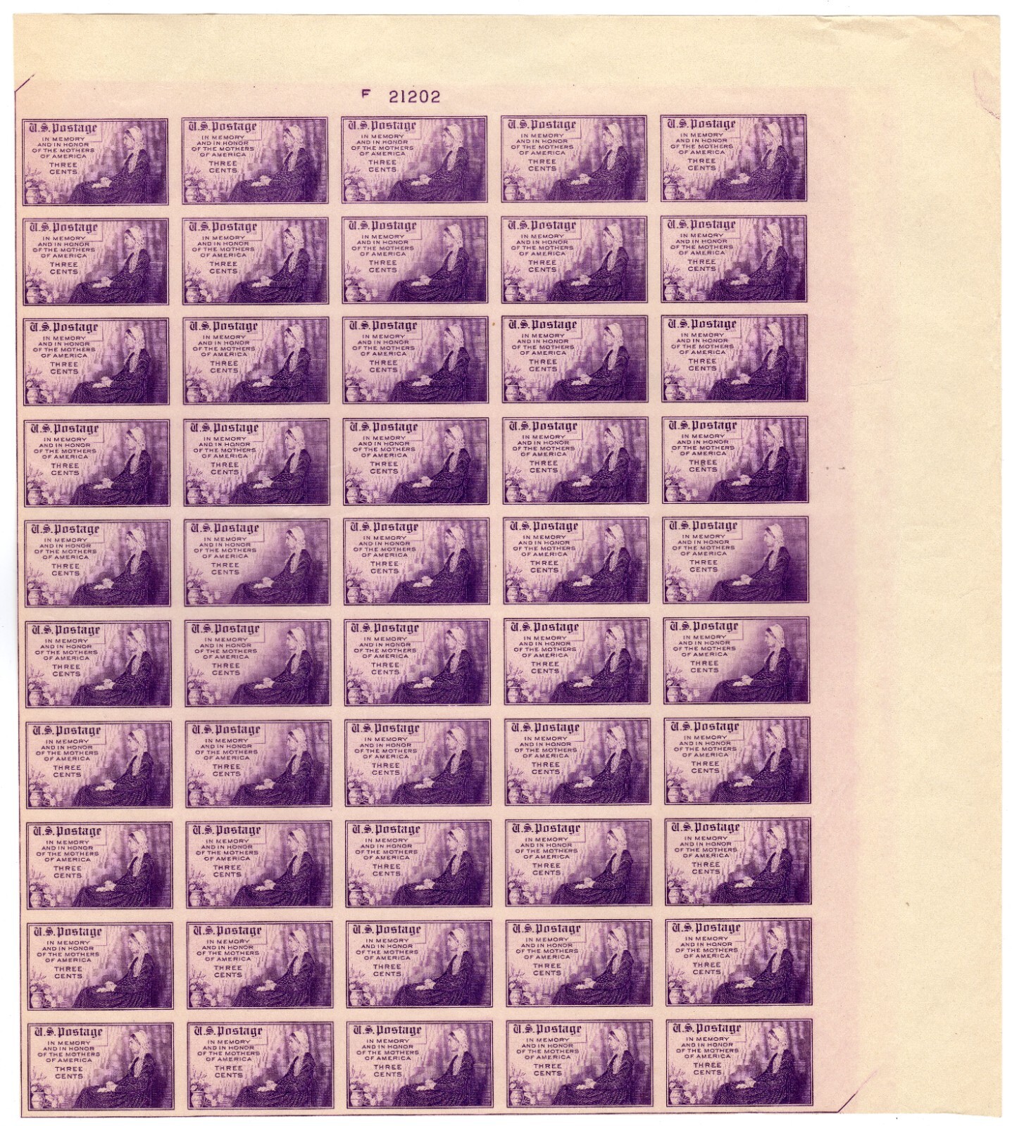 Scott #754 Mothers Imperf Sheet of 50 Stamps - MNH P#21202