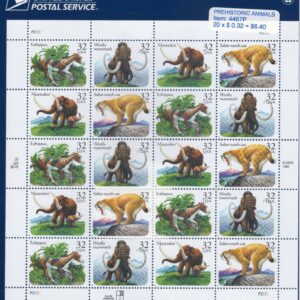 Scott #3080a (3077-3080) Prehistoric Animals Sheet of 20 Stamps - Sealed