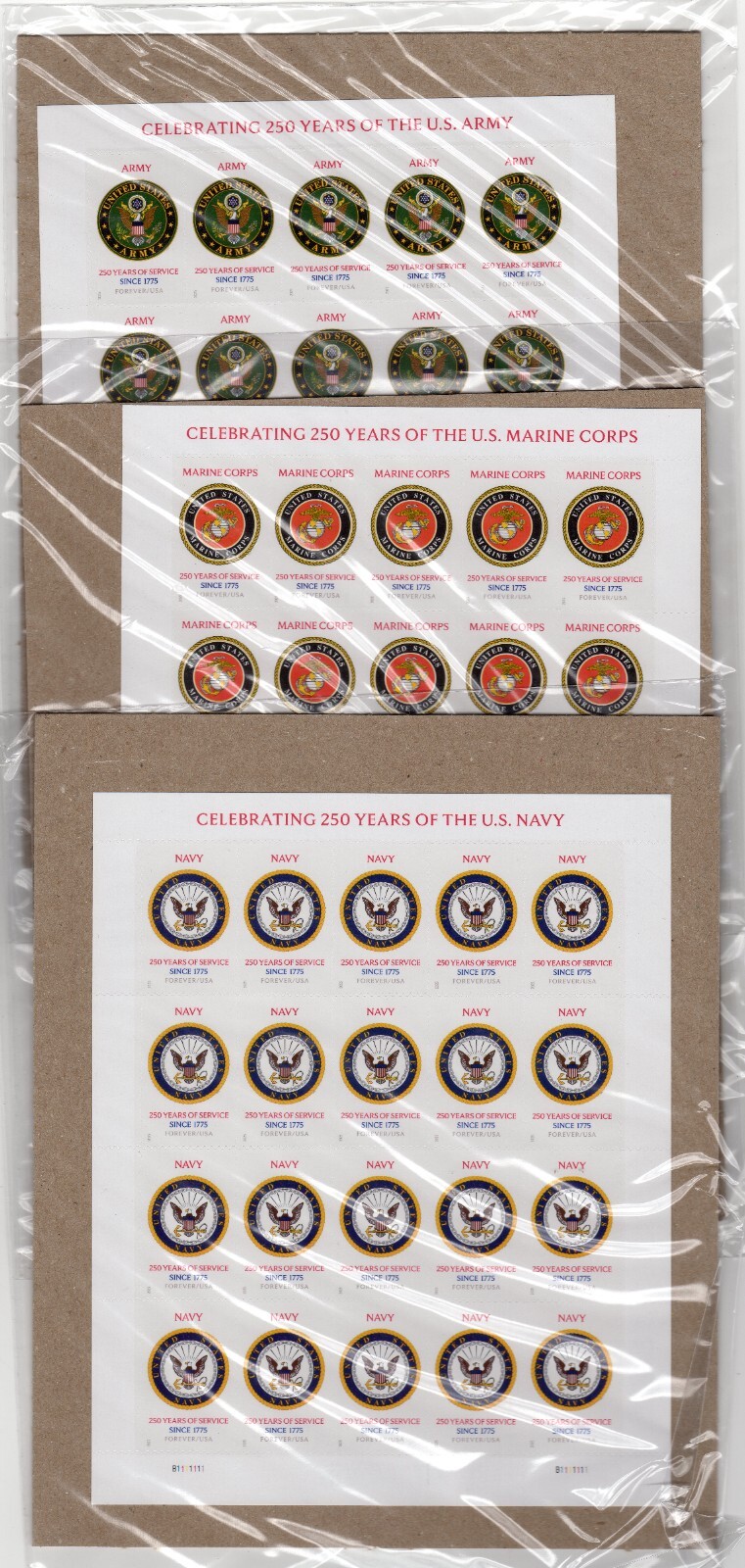 Scott #6010 6011 6012 US Military 250th Sheets of 20 Forever Stamps - Sealed