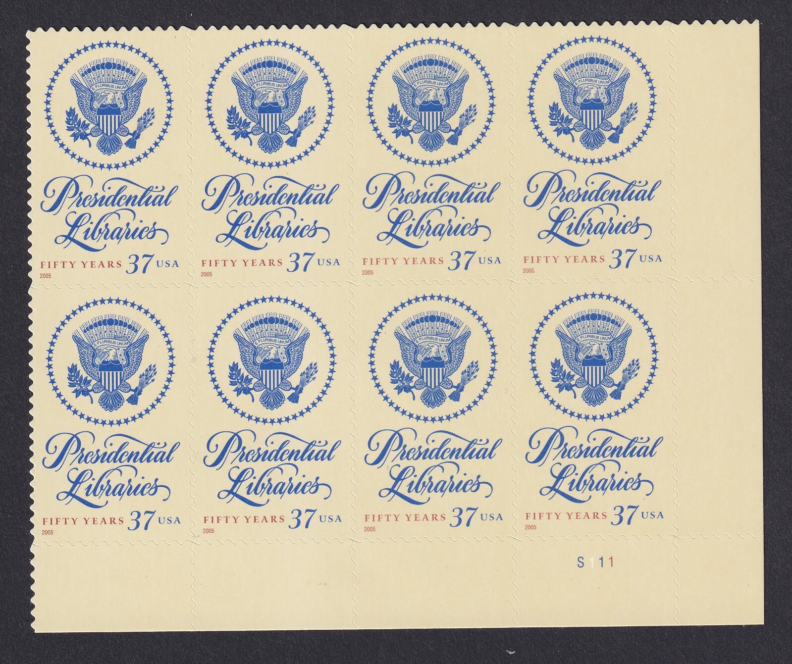 Scott #3930 Presidential Libraries Plate Block of 8 Stamps - MNH LR