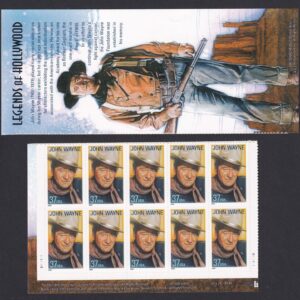 Scott #3876 John Wayne Plate Block of 10 Stamps - MNH w/Title Block