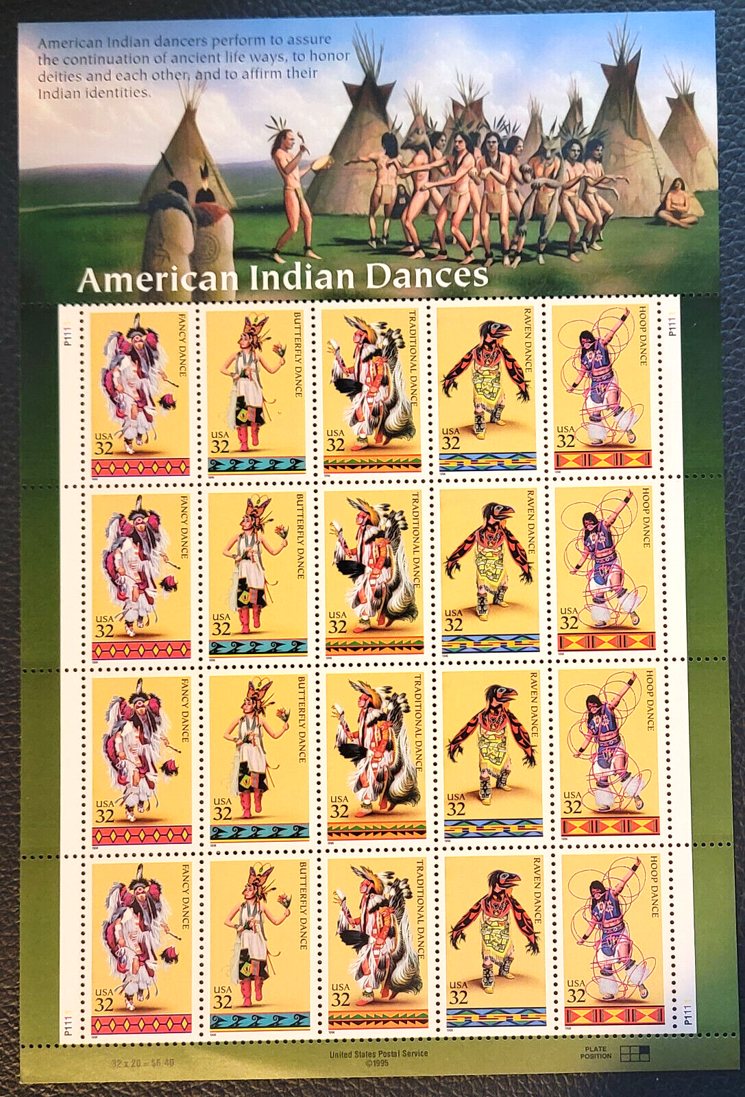 Scott #3076a (3072-3076) American Indian Dances Sheet of 20 Stamps - MNH