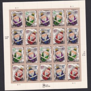 Scott #3886a Christmas Ornaments (Santa) Sheet Of 20 Stamps - MNH