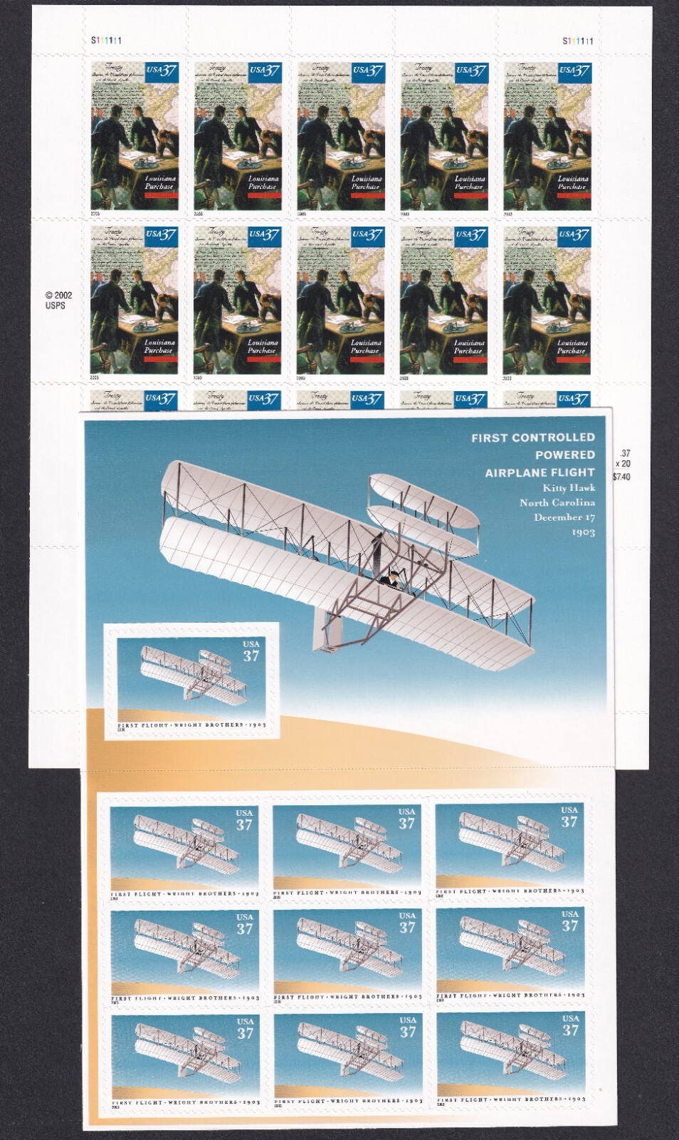 Scott #3782-3783 Louisiana Purchase Wright Brothers Sheets 30 Stamps - MNH