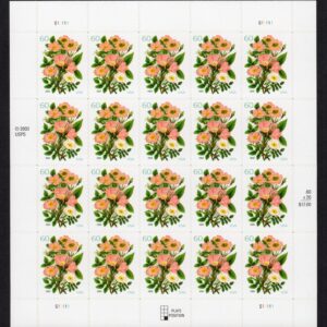 Scott #3837 Pink Roses Bouquet Sheet of 20 Stamps - MNH Position #8
