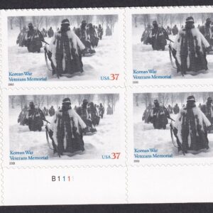 Scott #3803 Korean Veterans War Memorial Plate Block of 4 Stamps - MNH LL