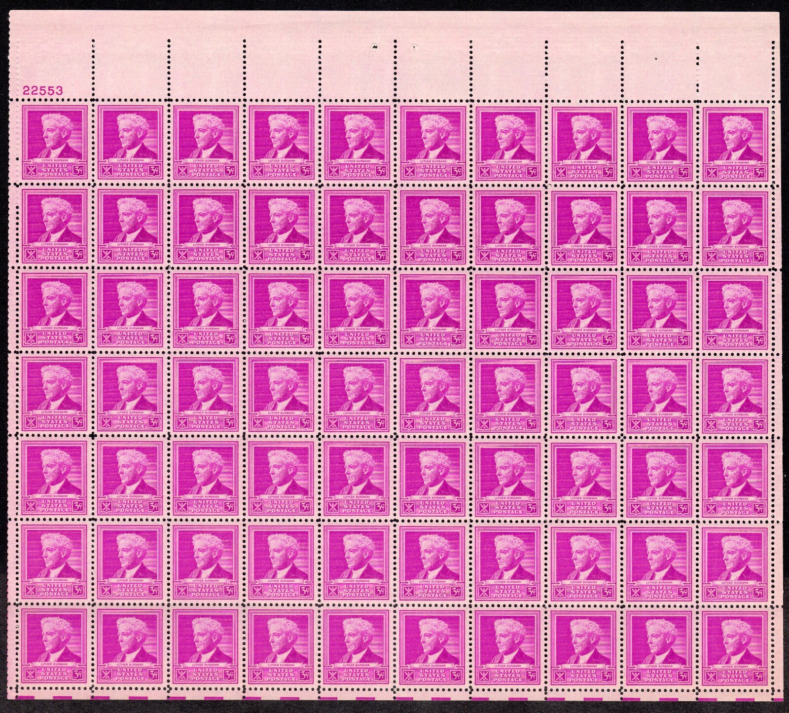 Scott #876 Luther Burbank Sheet of 70 Stamps - MNH P#22553