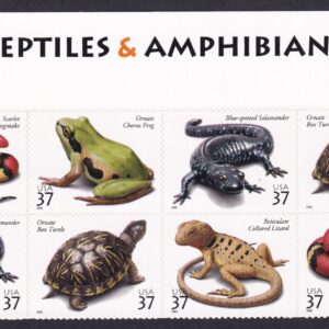 Scott #3818a (3514-3518) Reptiles & Amphibians Title Block of 8 Stamps - MNH