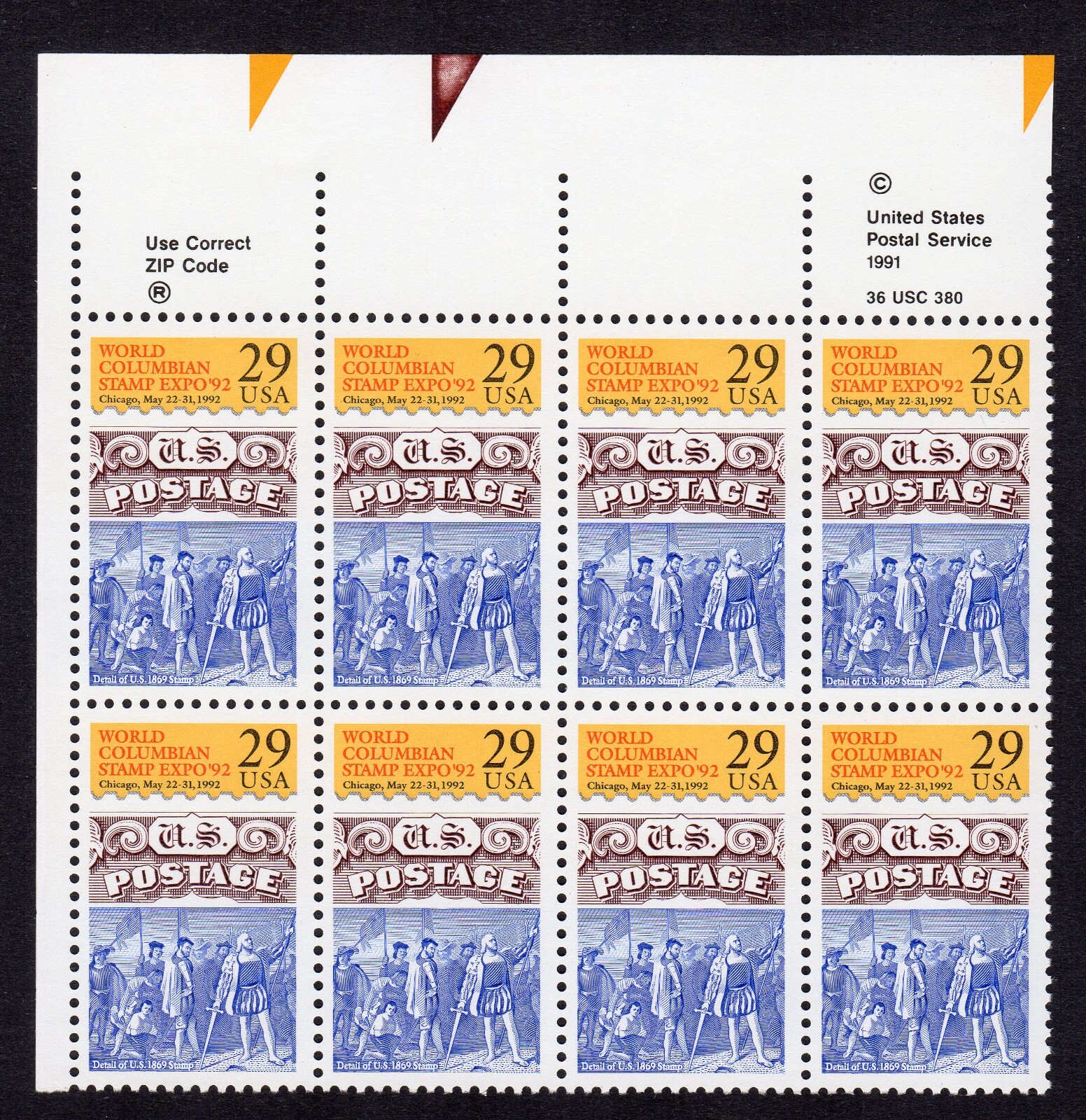 Scott #2616 World Columbian Stamp Expo Zip Block of 8 Stamps - MNH